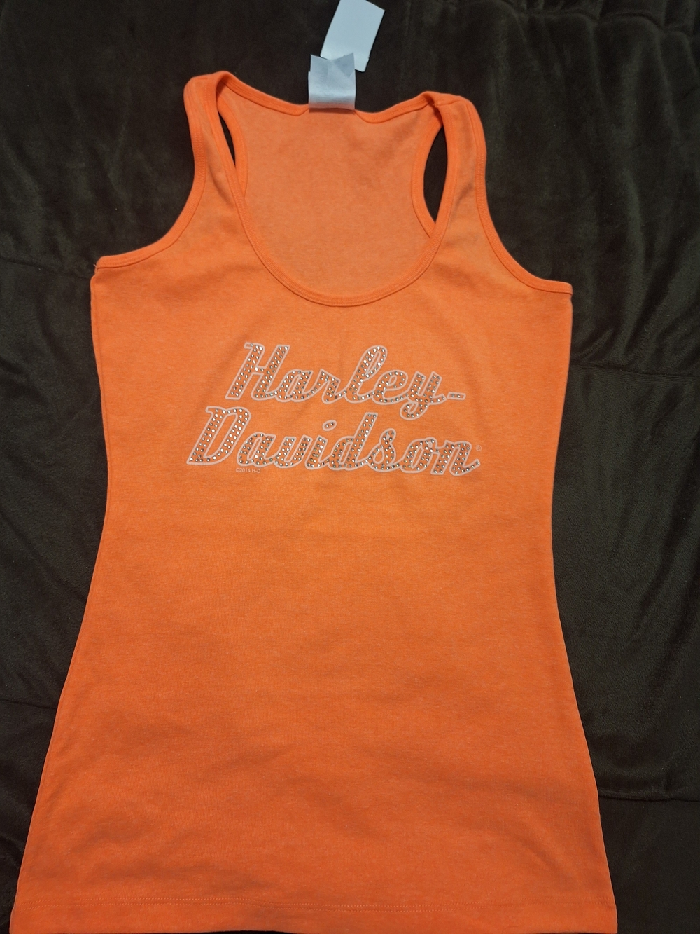 Harley-Davidson Bright Orange Rhinestone Script Tank